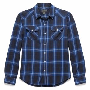 True Religion Women's Plaid XS Shirt Blue Black Snap Buttons Western Georgia